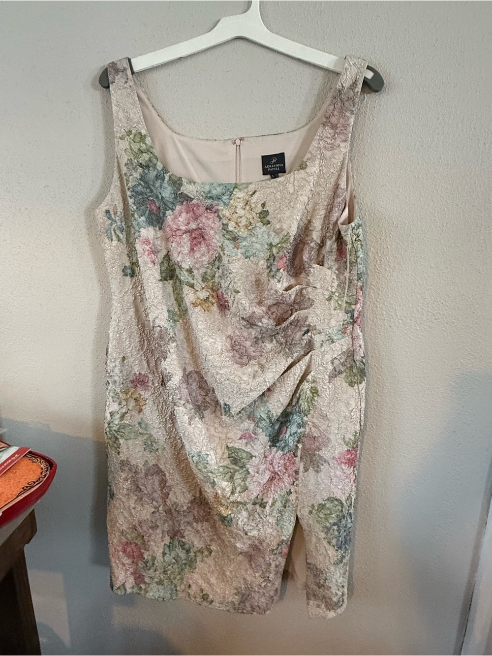 22W Adrianna Papell Cream Floral Jacquard Sheath Dress with Pastel Accents